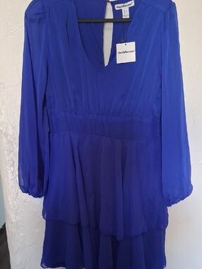 Charlotte Russe Cobalt Blue V-Neck Tiered Chiffon Dress